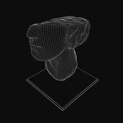 Poster - A 3D model of a man's head with a detailed wireframe overlay, centered on a sleek black background. The digital sculpture highlights anatomical precision and modern design aesthetics.