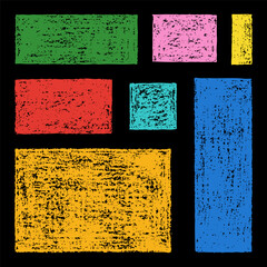 Wall Mural - Set of Design Elements Hand-drawn Blue, Green, Orange, Red, Pink, Yellow Rectangles Isolated on Dark Backdrop. Style of Children's Drawing.