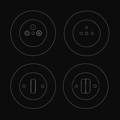 Poster - four black and white electrical sockets arranged in a grid pattern on a dark background. the contour