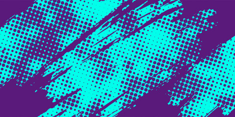 Aufkleber - Abstract Sports Background with Blue and Purple Brush Texture and Halftone Effect. Grunge Background for Banner or Poster Design