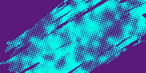 Aufkleber - Abstract Sports Background with Blue and Purple Brush Texture and Halftone Effect. Grunge Background for Banner or Poster Design
