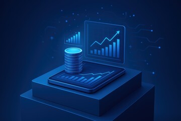 Aufkleber - Financial Growth Visualization: A compelling visual representation of financial growth and analysis, featuring charts, graphs, and digital interfaces in a futuristic, tech-focused aesthetic.