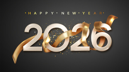 Wall Mural - 2026 New Year with golden ribbon. New Year and Christmas banner for holiday.