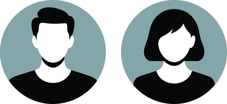 Male and Female Silhouette Profile Icons in Circle Set