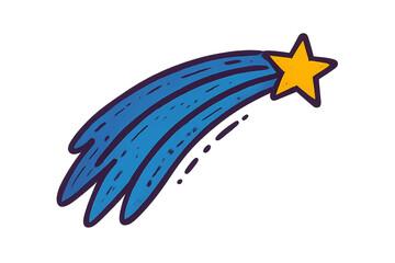 Leinwandbilder - Stylized Shooting Star Illustration with Blue Trail and Yellow Star on Transparent Backdrop