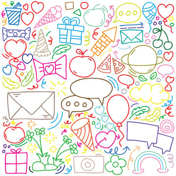 hand drawn potrait background colorful doodle vector set, love, Natural , star, cloud, weather, rainbow, flower, bubble, heart and creative design vector collection.