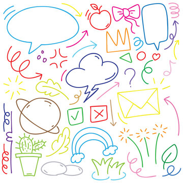 hand drawn potrait background colorful doodle vector set, love, Natural , star, cloud, weather, rainbow, flower, bubble, heart and creative design vector collection.