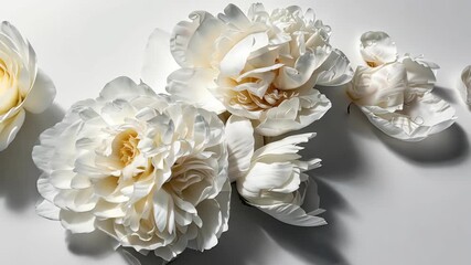 Poster - White blooms and formed fabric create a tranquil display on a bright surface, emphasizing elegance and simplicity in design