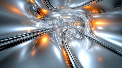 Fototapete - Abstract metallic tunnel with flowing shapes.