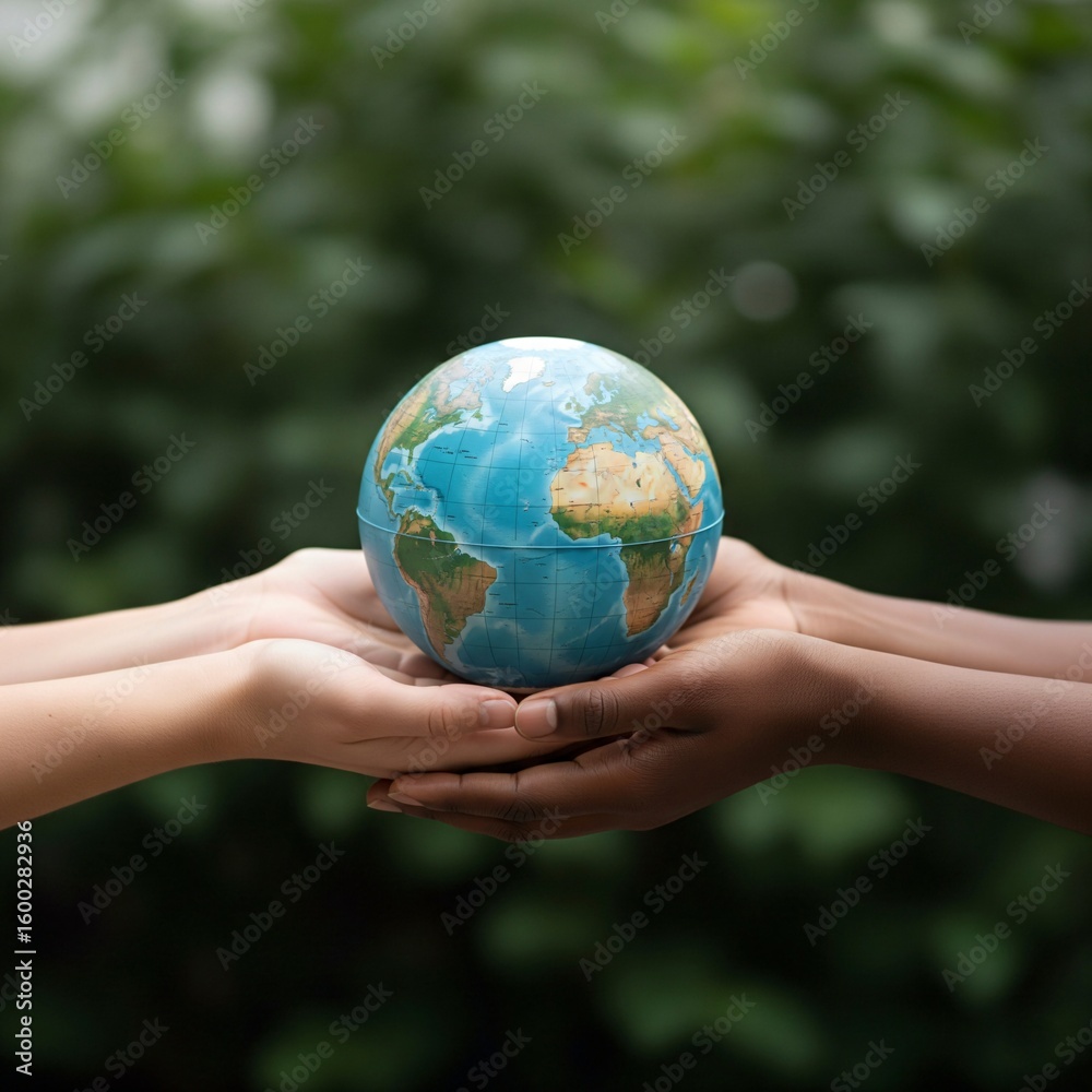 Diverse Hands of Different Skin Tones Holding a Small Earth Globe ...