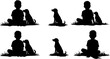 © Misho - Vector silhouette of a boy and a dog sitting on the grass