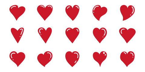 Poster - Heart sticker set, hand drawings, glossy romantic design elements, Valentine Day holiday decorations, love symbols. Vector illustration.