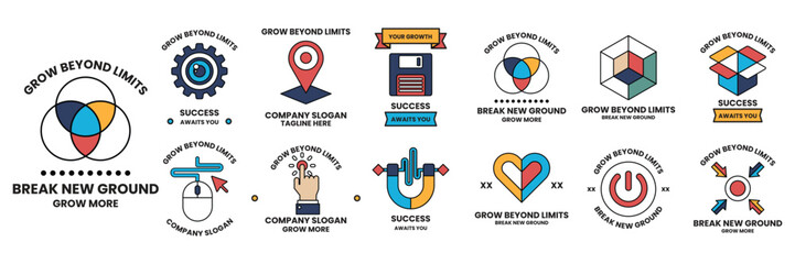 Aufkleber - Set of illustrations in the concept of business equipment in a line style