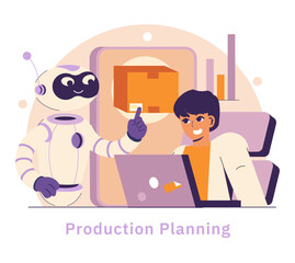 Poster - AI In Industry And Manufacturing. Flat Vector Illustration