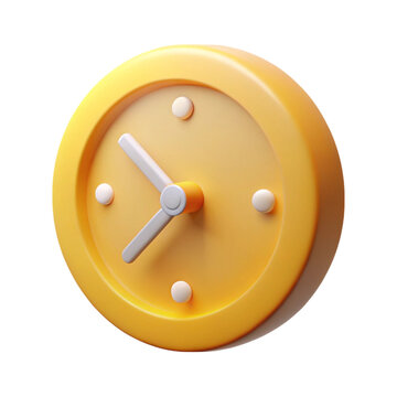 3d rendered yellow clock illustration with white clock hands on a black background