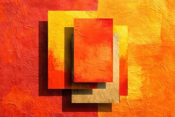 Poster - Abstract overlap of textured blocks in red, yellow, and gold hues