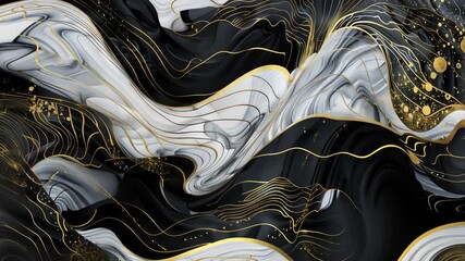 Poster - A captivating design with swirling black and white patterns accented by delicate gold lines, exuding elegance and style