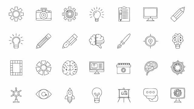Creative Process Icons Set Design Ideas Innovation and Technology in Line Art Style