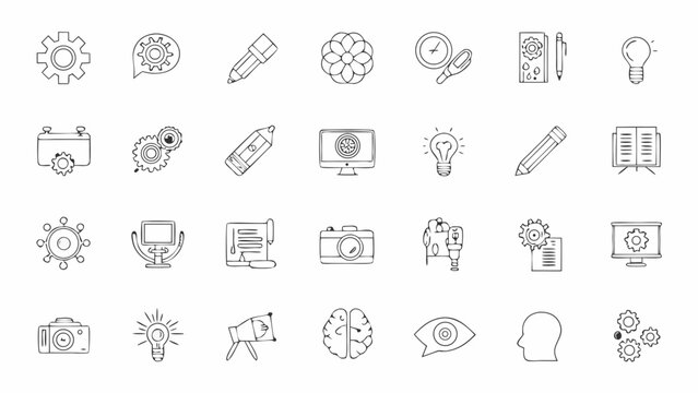 Creative Process Doodle Icon Set Hand Drawn Style Brainstorming Design Thinking and Innovation Concepts
