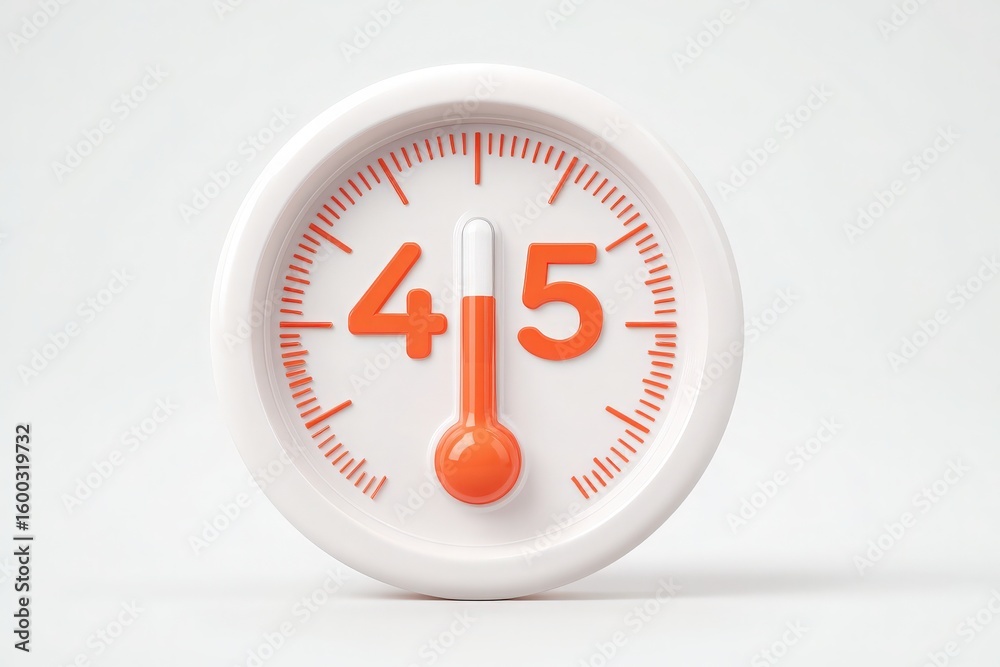 A circular timer shows the time set at 45 minutes. The dial is white with clear orange numbers and a red indicator. This design creates a modern and minimalist appearance.