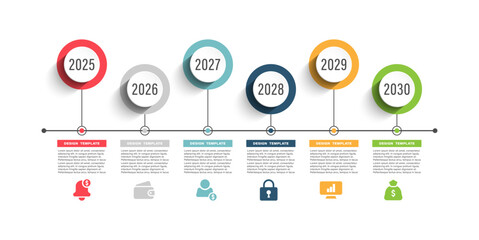 Poster - Timeline horizontal infographic template. Six options or steps infographic layout with business icons