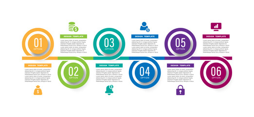 Poster - Six steps, processes or options horizontal infographic template for presentation slides with business icons