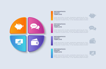 Poster - 4 part pie chart infographic layout. Four options or processes infographic design template, data visualization