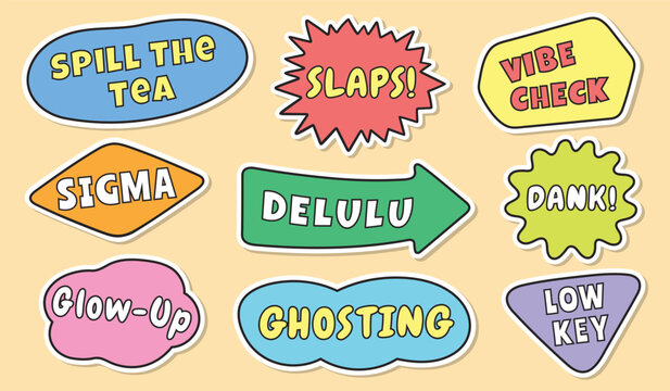 Sticker pack of colorful gen z slang and catchphrases