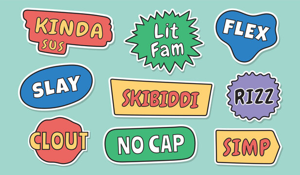 Colorful gen z slang words catchphrases sticker set