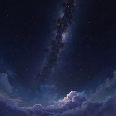 Wall Mural - vast dark night sky filled with twinkling stars and the milky way galaxy. dramatic clouds float belo