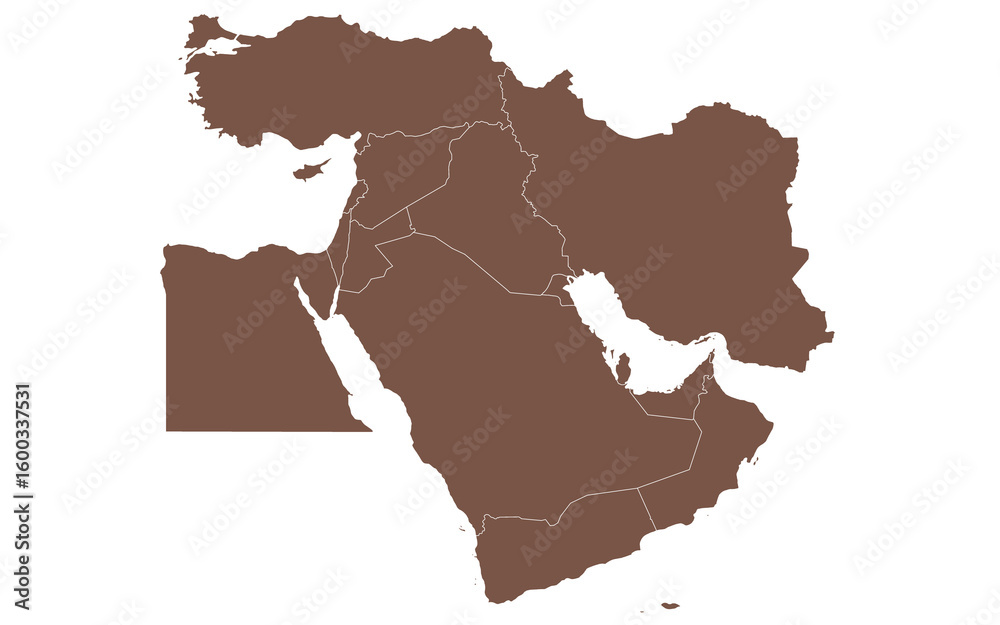 The Middle East map. countries map of Southwest Asia, blank Map, empty ...
