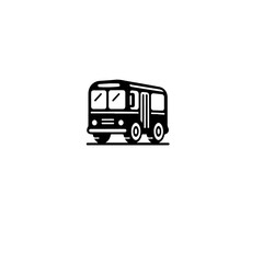 Poster - A simple black and white illustration of a vintage style school bus icon