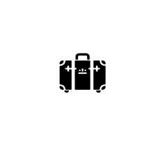 Poster - A simple black and white icon of a suitcase with a handle and clasps shown