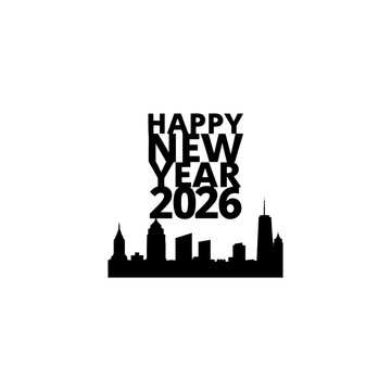 2026 Happy New Year logo text design. 2026 number design template. Collection of 2026 happy new year symbols. Vector Black silhouettes.