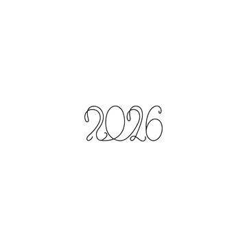 
2026 sign - decoration continuous line hand drawing sign for year calendar. Vector stock illustration minimalism design isolated on white background.
