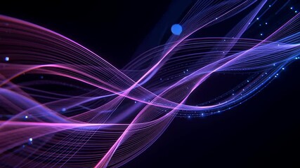 Poster - Abstract Neon Blue and Purple Lines Weaving Across a Dark Background in a Dynamic Modern Design