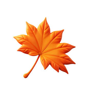 A single orange maple leaf with prominent veins isolated view on transparent background