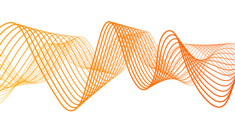 Poster - Abstract modern wave with thin, flowing lines with smooth gradient from coral pink to orange and yellow. Rhythmically, soundwaves or digital frequency signals. clean, fluid, and contemporary