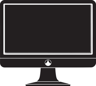 Black computer monitor silhouette with white outline and stand desktop screen