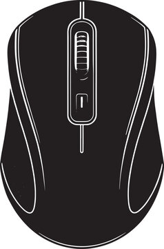 Black ergonomic computer mouse with white outline details vector
