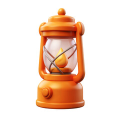 Poster - A vibrant orange lantern with a clear glass enclosure and a simulated flame inside it glow on transparent background