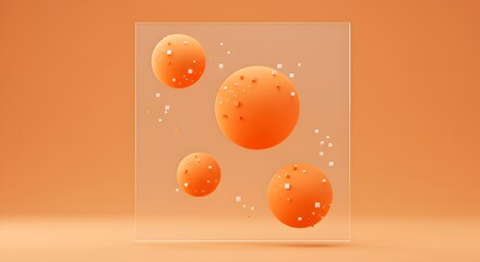 Aufkleber - Orange spheres with small cubes inside a transparent box on an orange background studio shot