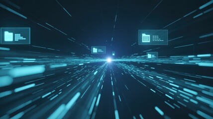 Abstract digital network data flow tunnel isolated on white background