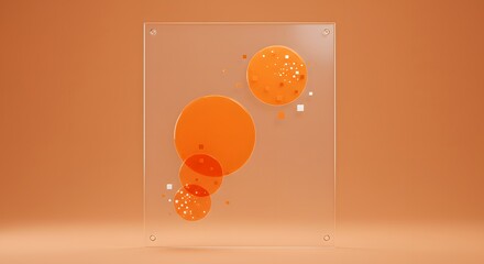 Aufkleber - Abstract orange spheres behind clear square panel on matching orange background in studio shot