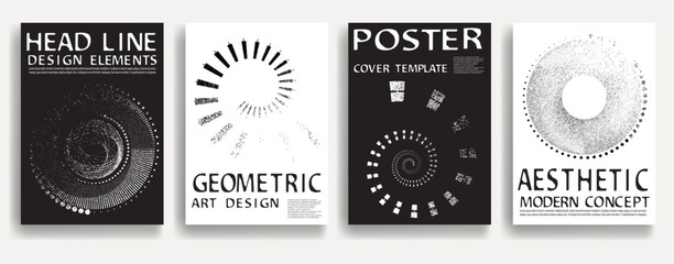 Poster - Modern posters with grunge shapes. Vector design composition with various geometric shapes . Abstract contemporary art . Vector art ideal for media, ads, covers, brochures, banners. Black and white. 
