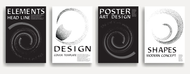 Poster - Modern posters with grunge shapes. Vector design composition with various geometric shapes . Abstract contemporary art . Vector art ideal for media, ads, covers, brochures, banners. Black and white. 