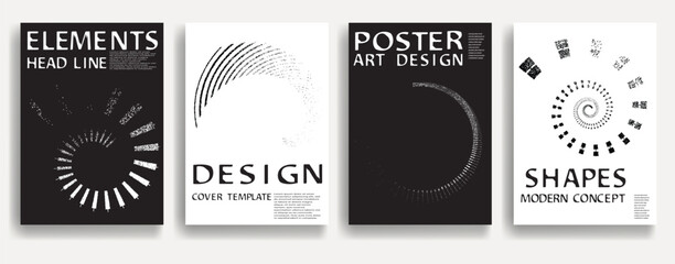 Poster - Modern posters with grunge shapes. Vector design composition with various geometric shapes . Abstract contemporary art . Vector art ideal for media, ads, covers, brochures, banners. Black and white. 