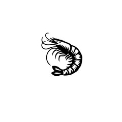 Poster - A simple black and white drawing of a shrimp with a curled body design art