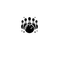 Poster - A graphic representation of bowling pins and a bowling ball in black and white