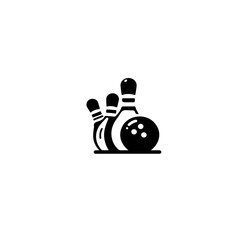 Poster - A graphic illustration showing bowling pins and a bowling ball in black and white